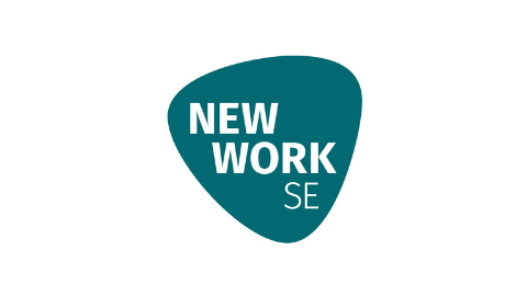 farbiges Logo NEW WORK SE auf weißem Hintergrund