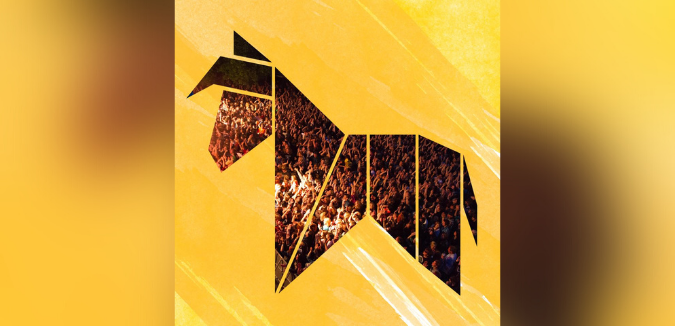Eselrock Wesel Konzertpublikum Bild in Eselform auf gelbem Hintergrund