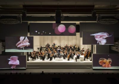 Das Royal Philharmonic Orchestra aus London führt unter der Leitung des spanischen Dirigenten Josep Vicent das von Michael Nyman komponierte Werk „Symphony No. 8: Water Dances“ auf der Jubiläumsfeier der BASF auf.