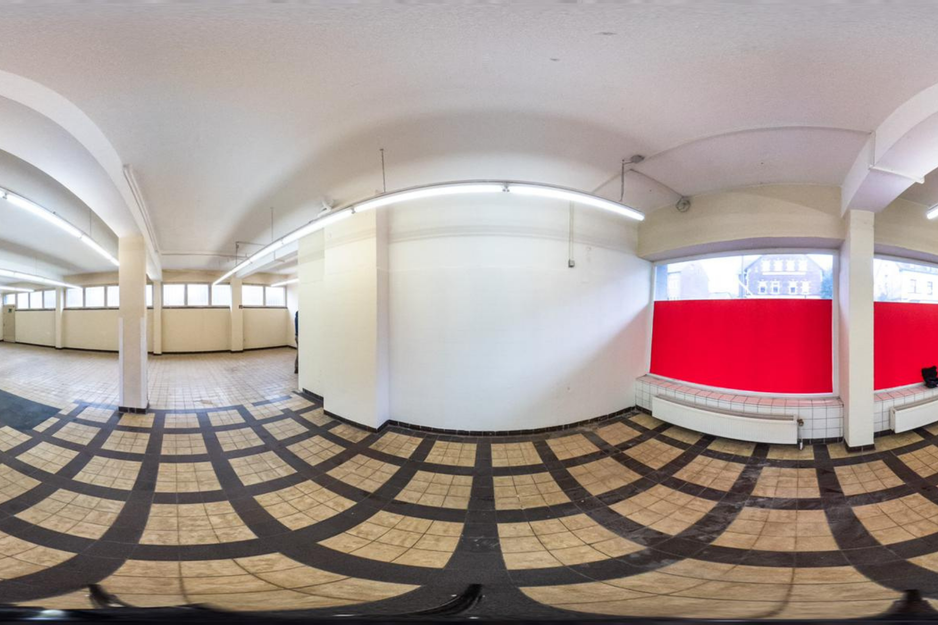 3D Panorama eines leerstehenden Ladenlokals