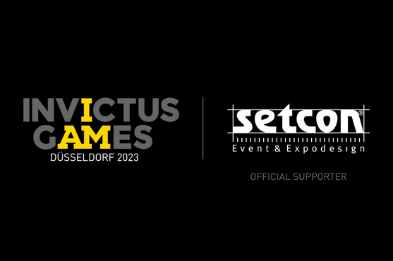 Zusammengesetztes Logo aus Invictus Games Düsseldorf 2023 und setcon Event & Expodesign GmbH als Official Supporter